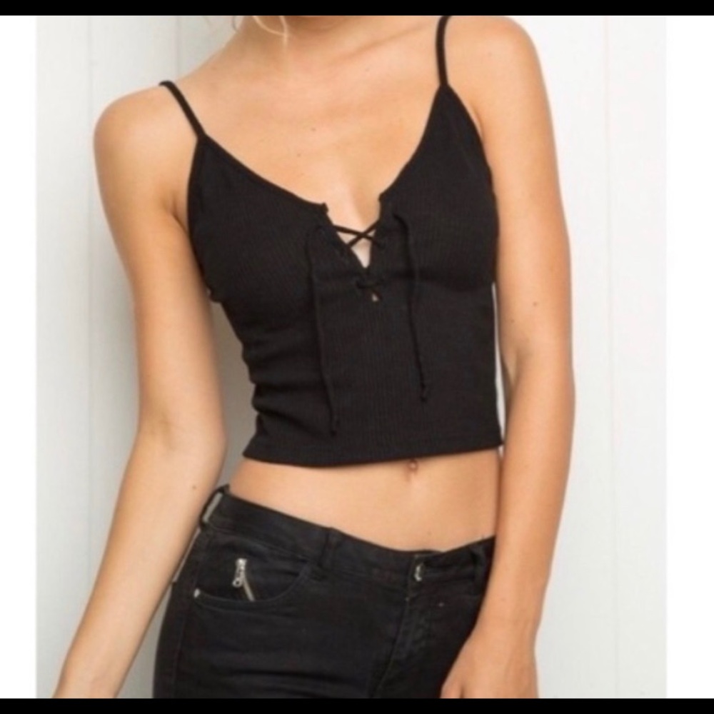 Brandy Melville John Galt black tie up tank top